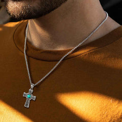Turquoise Celtic Cross Pendant Necklace Men