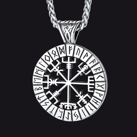 Colar com pingente de bússola Vegvisir com runas vikings para homens