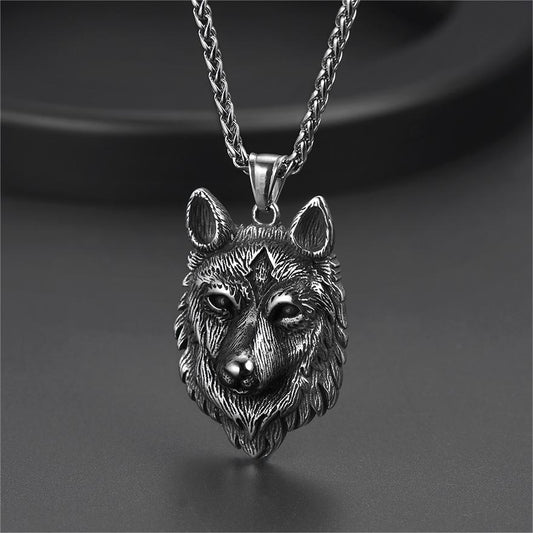 Colar com pingente de lobo selvagem viking, joia nórdica masculina