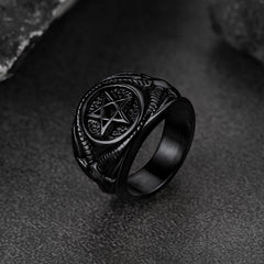 Satanic Goat Pentagram Ring Baphomet Ring Men