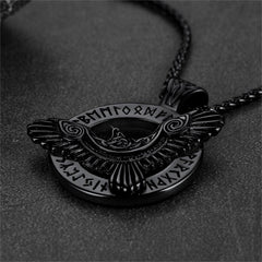 Viking Odins Raven Necklace Men Runes