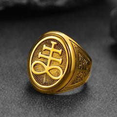Satanic Leviathan Cross Signet Ring Men