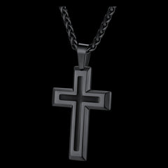 Colar com pingente de cruz esmaltado preto cristão para homens e mulheres