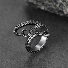 Anel Biker Punk com Três Tentáculos de Polvo para Homens