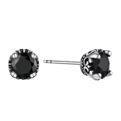 Brincos de pino pretos de prata esterlina com zircônia cúbica para homens