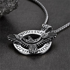 Viking Odins Raven Necklace Men Runes