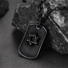 Colar masculino com placa de identificação com estrela de David judaica gravada