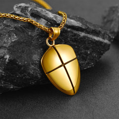 Colar masculino com cruz cristã e escudo Joshua 19