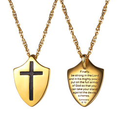 Colar com pingente de cruz cristã, Efésios 610, masculino