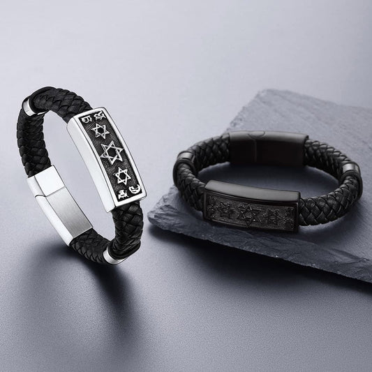 Pulseira de couro Star David, neto e marido