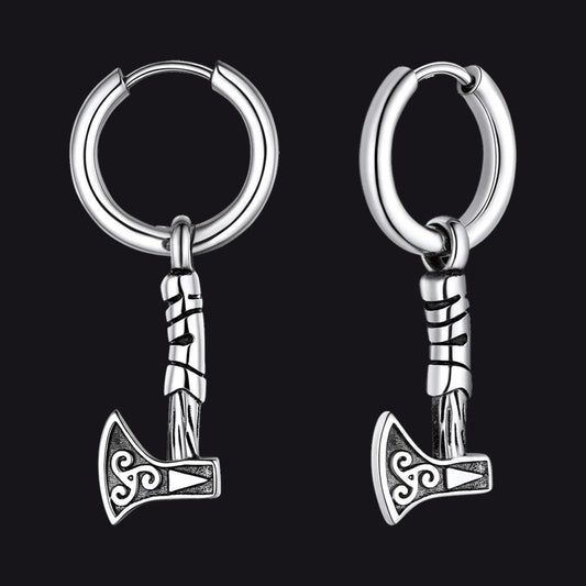 Brincos de argola pendentes Viking Rune Battle Axe Viking para homens