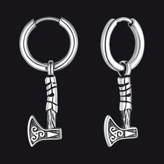 Brincos de argola pendentes Viking Rune Battle Axe Viking para homens