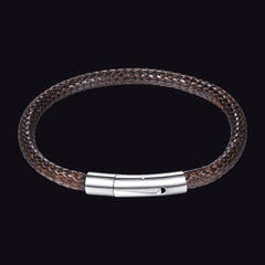 Pulseira de couro genuíno trançado com fecho