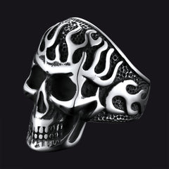 Gothic Fire Flaming Skull Stainless Steel Ring Men