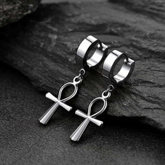 Brincos de argola pendentes em forma de cruz Ankh para homens e mulheres