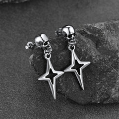 Skull Dangle Stud Earrings with Cross Star For Men