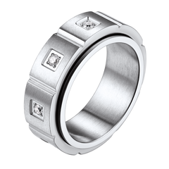Mens Zircon Rotatable Ring Stainless Steel