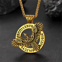 Viking Odins Raven Necklace Men Runes