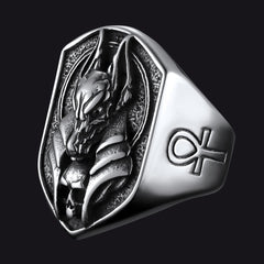 Anel de sinete de Anúbis do antigo Egito, cruz Ankh, masculino