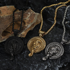 Viking Odins Raven Pendant Necklace Men