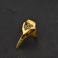 Anel de caveira de corvo viking com nó celta masculino