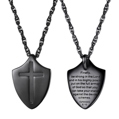 Colar com pingente de cruz cristã, Efésios 610, masculino