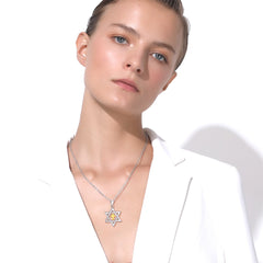 Colar de prata esterlina com cruz e estrela de David para homens e mulheres