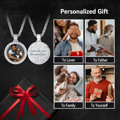 Colar com pingente de foto personalizado em círculo com zircônia cúbica masculina