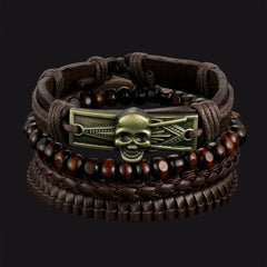 Multi Skull Braided Leather Rope Wristband Gift Son Bracelet
