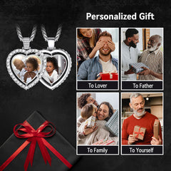 Colar personalizado com foto e coração de dupla face e zircônia cúbica