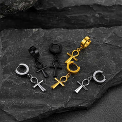 Brincos de argola pendentes em forma de cruz Ankh para homens e mulheres
