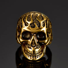 Gothic Fire Flaming Skull Stainless Steel Ring Men