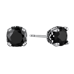 Brincos de pino pretos de prata esterlina com zircônia cúbica para homens