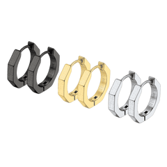 Punk Octagon Piercing Huggie Hoop Earrings Set For Men 3 Pairs