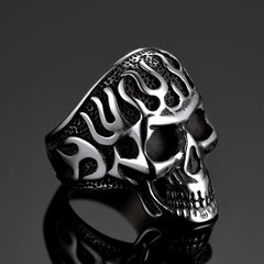 Gothic Fire Flaming Skull Stainless Steel Ring Men