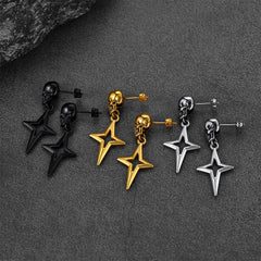 Skull Dangle Stud Earrings with Cross Star For Men