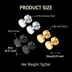 Conjunto de 3 pares de brincos falsos redondos punk para homens