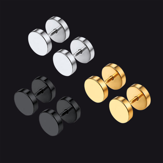 Punk Round Fake Plug Stud Earrings Set For Men 3 Pairs