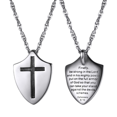 Colar com pingente de cruz cristã, Efésios 610, masculino