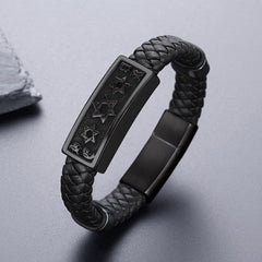 Star David Leather Cuff Grandson Husband Bracelet