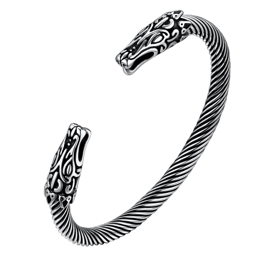 Pulseira de punho com cabeças de lobo nórdicas vikings