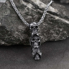 Colar de caveira masculino com pingente de caveira sem mal, sem mal, sem mal