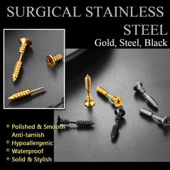 Screw Back Stud Earrings Set 3 Pairs For Men