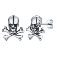 Brincos de pino com caveira punk e ossos cruzados para homens