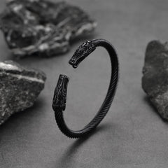 Pulseira de punho com cabeças de lobo nórdicas vikings