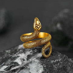 Punk Coiled Snake Stainless Steel Ring Men Women
