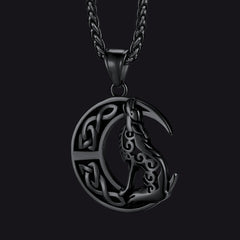 Colar com pingente de lobo celta viking lua crescente masculino