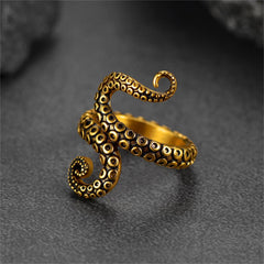 Anel Punk Tentáculo de Polvo Masculino em Aço Inoxidável