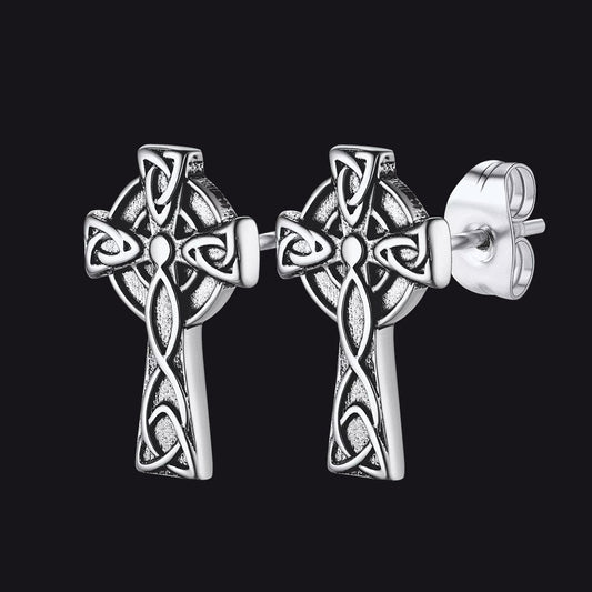 Irish Celtic Knot Cross Stud Earrings For Men