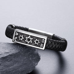 Star David Leather Cuff Grandson Husband Bracelet
